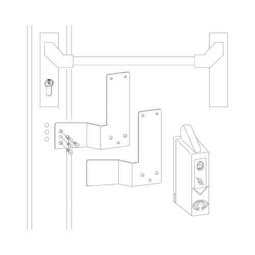 Gekröpfte Montageplatte RAL 6029 für EH-Türwächter an Stangengriffen 30 mm DIN Links